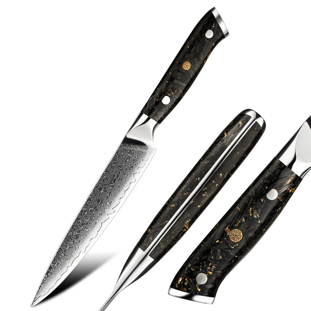 Carbon Fiber Handle 67layers Vg10 Damascus Steel Kitchen Utility Knife Damascus Utility Knife