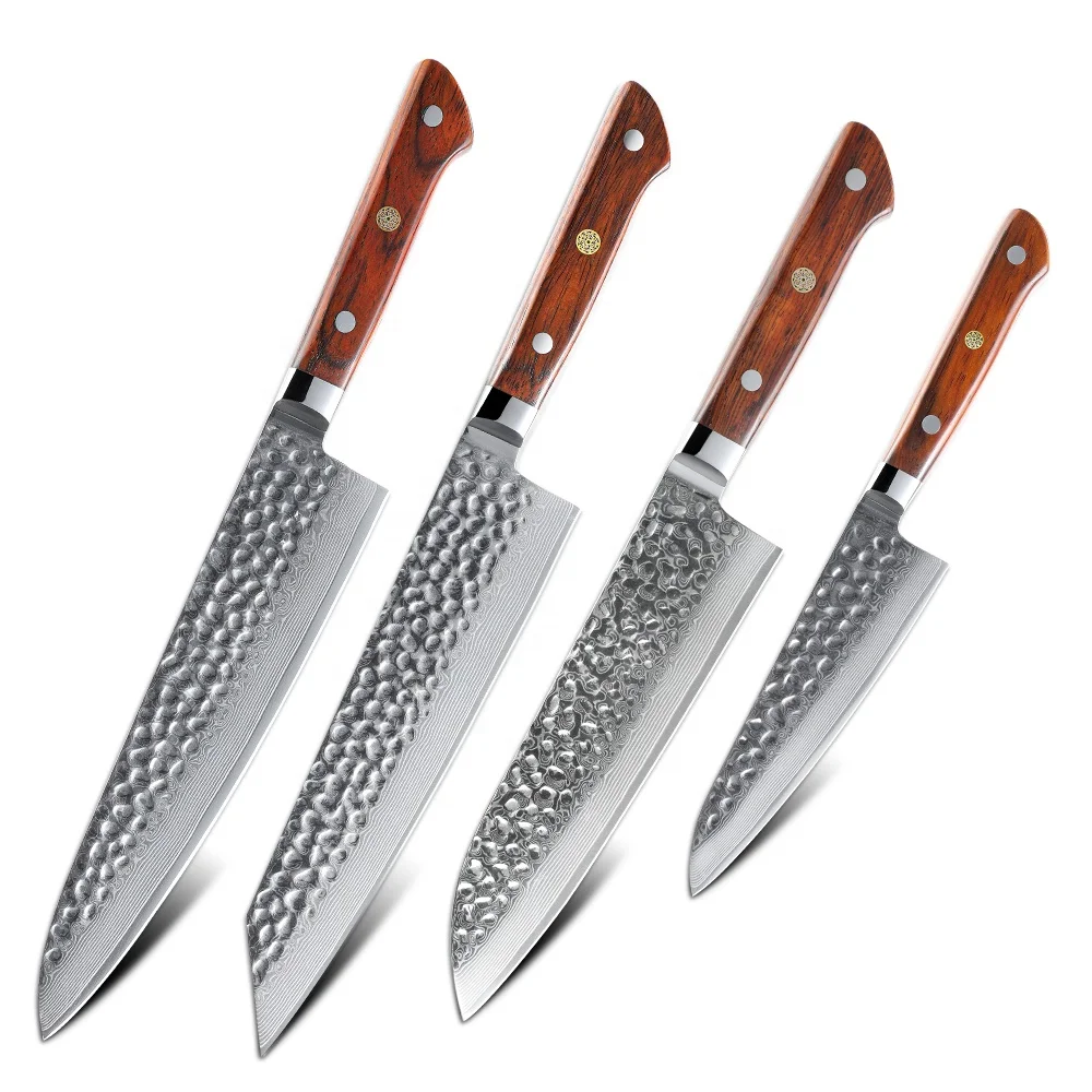 Guarantee High Quality 67 Layers Vg10 Damascus Steel Santoku Utility Japanese Kitchen Knives With Wooden Handled