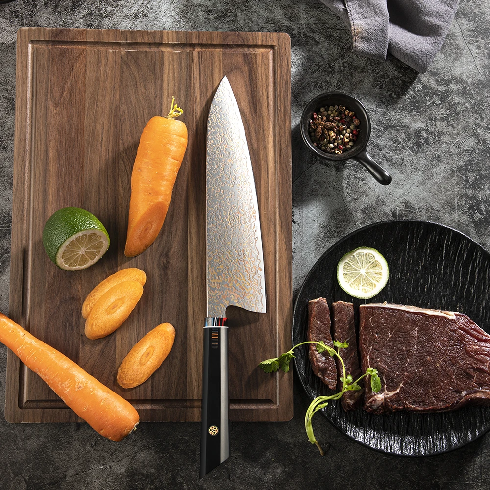 Amber New Design 8 Inch Vg10 Copper Damascus Knife Resin Handle Professional Handmade Copper Japanese Kitchen Chef Knife