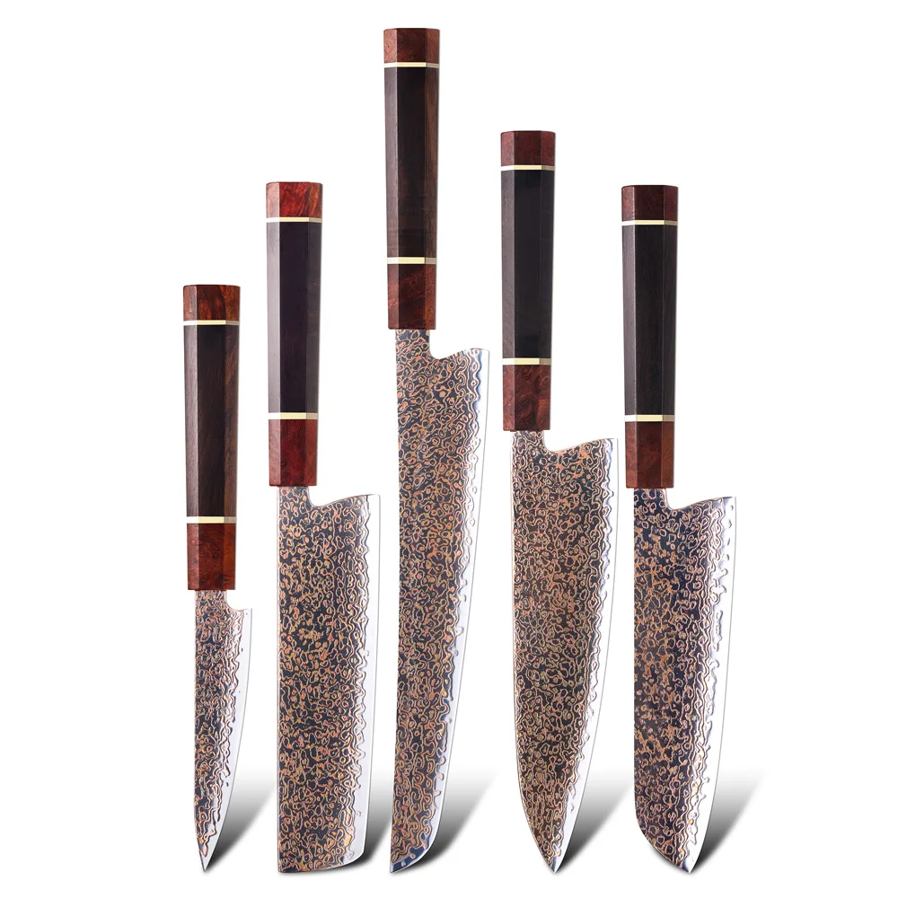 Razor Sharp Kitchen Knives Chopping Slicing Knives Cuchillos De Cocina Vg10 Copper Damascus Steel Japanese Chef Knife Sets