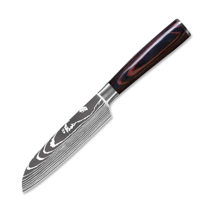 5.5 Inch Professional Aus8 7cr17 High Carbon Steel Best Japanese Kitchen Santoku Knife W/ Pakka Wood Handle For Kitchen Cooking