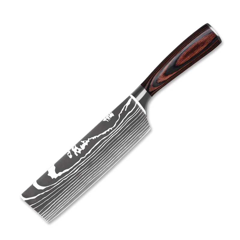 Designed Kitchen Laser Damascus Pattern Japanese Nakiri Knife High Carbon Steel Chef Knives For Home Cook Essential Tool