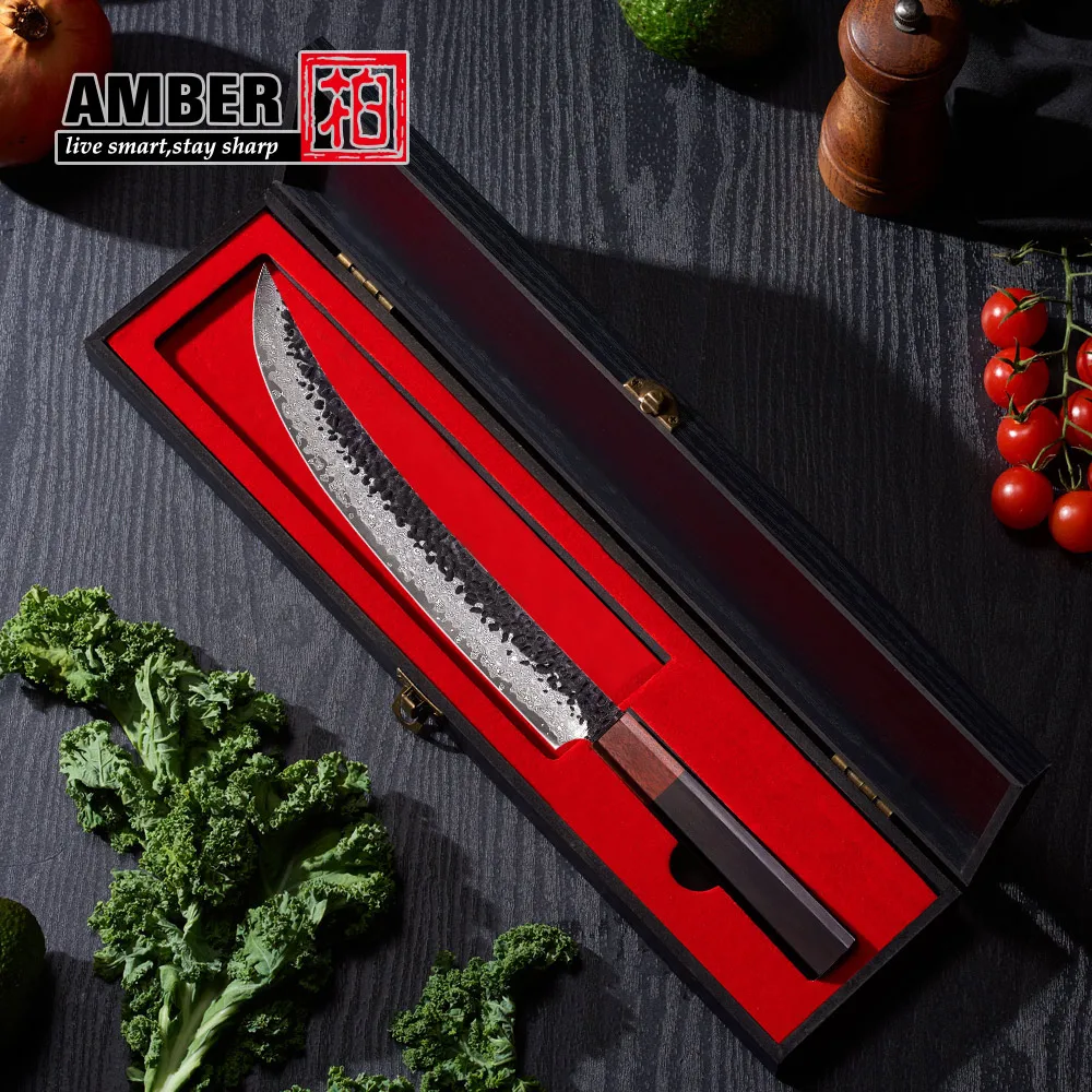 Custom Handmade Black Hammer Butcher Knife 67layers Vg10 Damascus Steel Japanese Carving Knife For Meat 10 Inch Blade