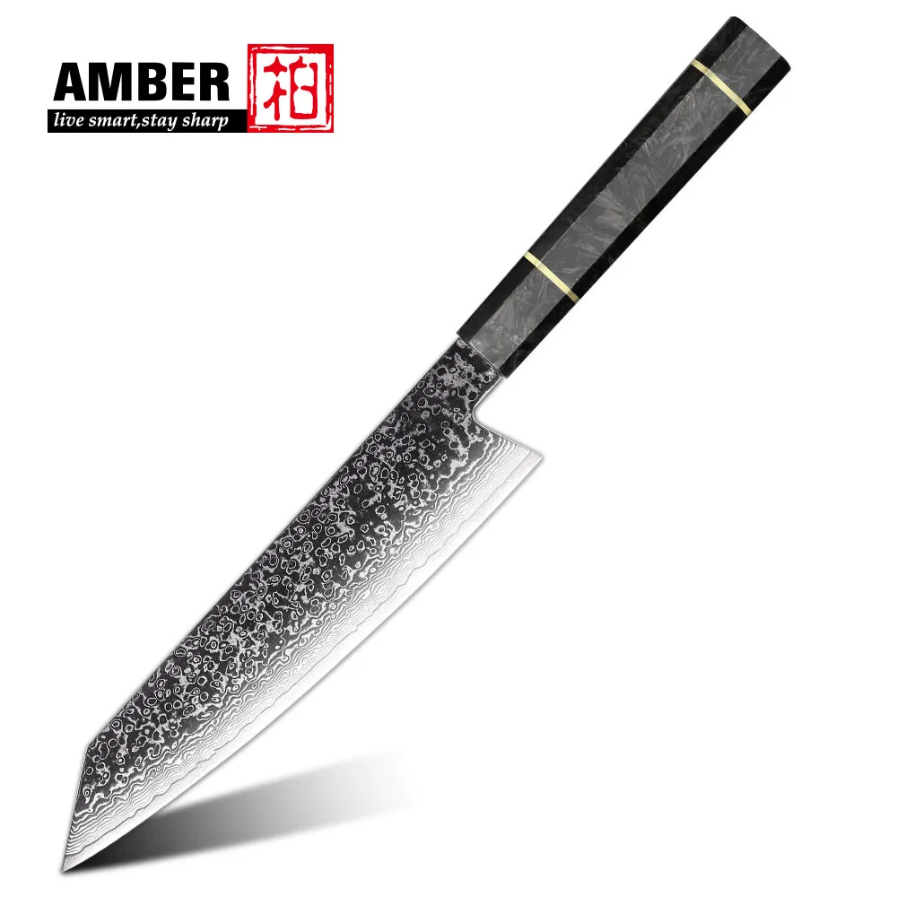 Damascus Vg10 Japanese Kiritsuke Knife 67-layer Steel Kitchen Chef Knife Octagonal Resin Carbon Fiber Handle Slicing Of Amber