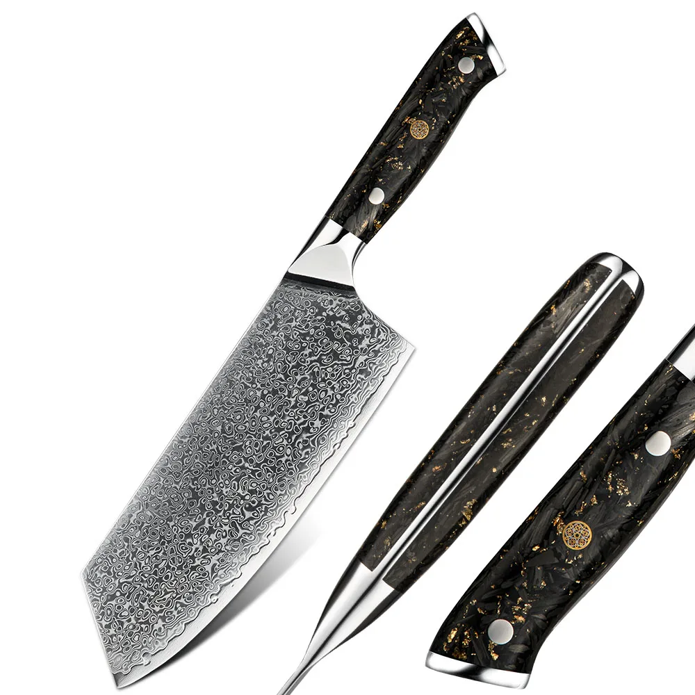 Carbon Fiber Handle 67-layer Vg-10 Damascus Steel Raindrop Pattern Eco-friendly Meat/vegetable/cleaver Knife With Giftbox