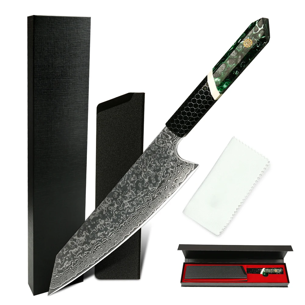 High Quality China Professional Handmade Hand Forging Cooking Chef Knife Damascus Vg-10 Steel Core 9-12 Degree Edge 60 Hrc